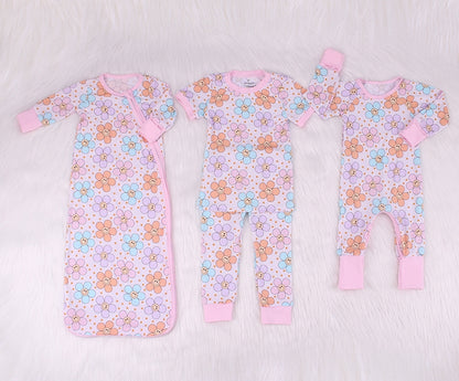 Smiley Face Flower Print Bamboo Fiber Baby Crawling Suit