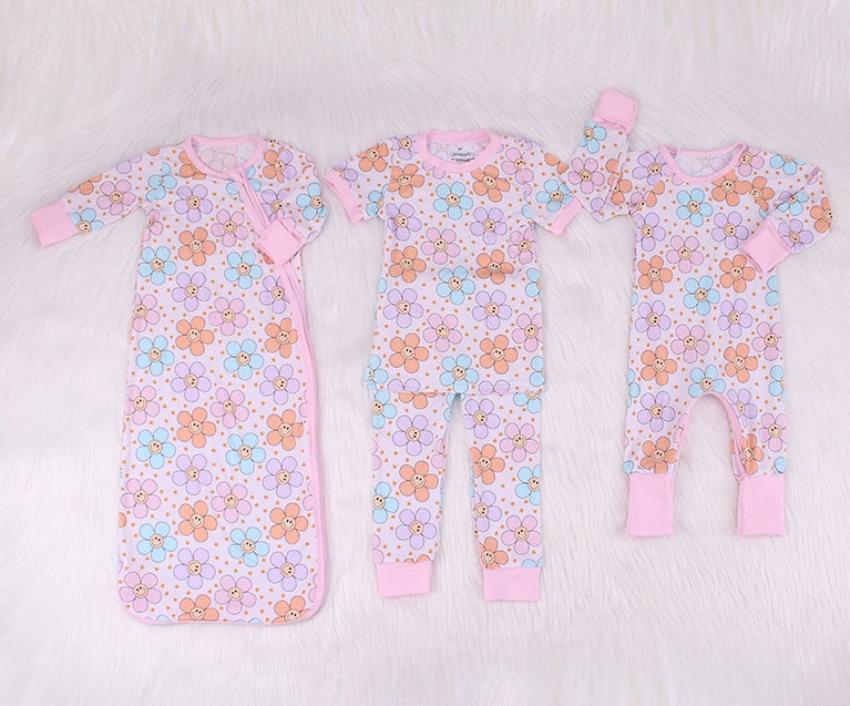 Smiley Face Flower Print Bamboo Fiber Baby Set