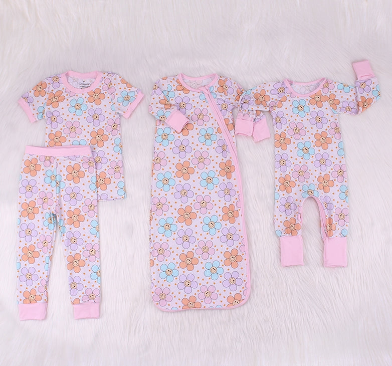 Smiley Face Flower Print Bamboo Fiber Baby Set