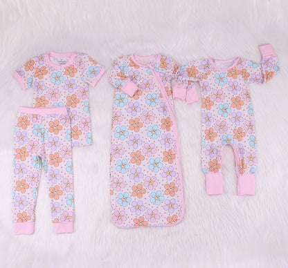 Smiley Face Flower Print Bamboo Fiber Baby Set