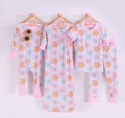 Smiley Face Flower Print Bamboo Fiber Baby Crawling Suit