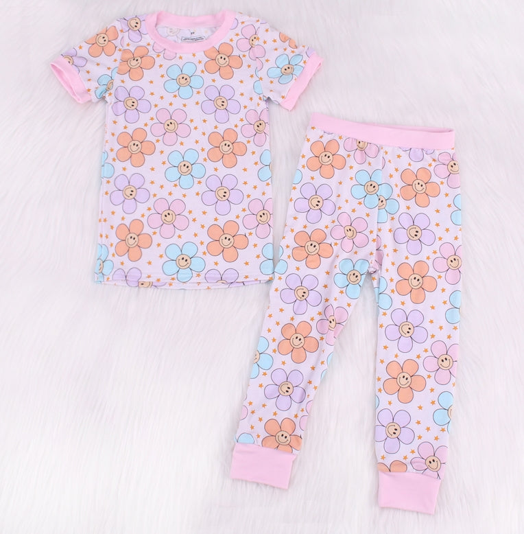 Smiley Face Flower Print Bamboo Fiber Baby Set