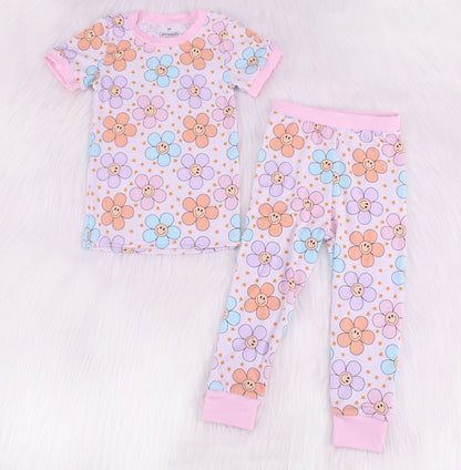 Smiley Face Flower Print Bamboo Fiber Baby Set