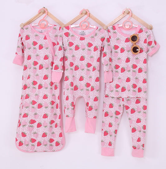 Strawberry Print Bamboo Fiber Baby Crawling Suit