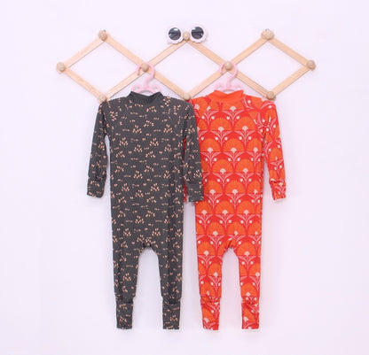 Dandelion Print Orange Bamboo Fiber Baby Crawling Suit