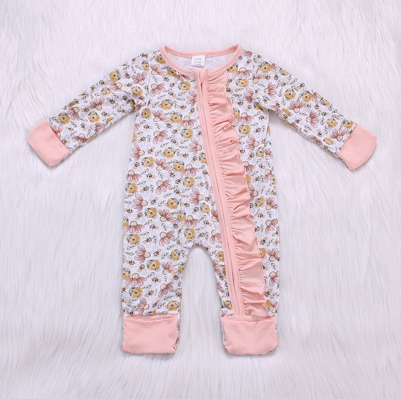 Bee Flower Print Bamboo Fiber Baby Crawling Suit