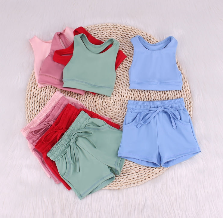 Solid Color Vest Baby Yoga Summer Set