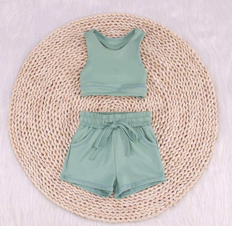 Solid Color Vest Baby Yoga Summer Set