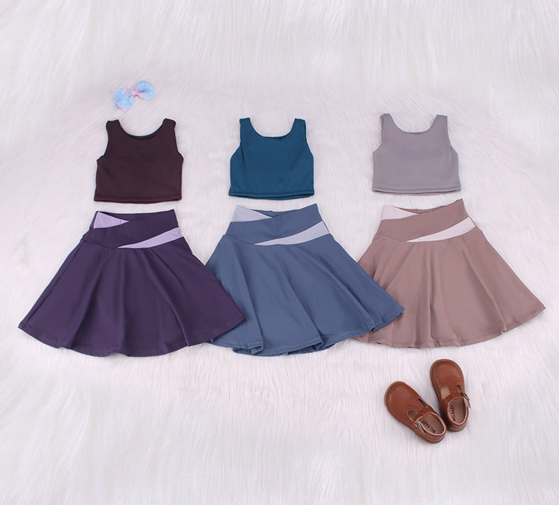 Solid Color Skirt Vest Baby Yoga Leisure Set（Big）