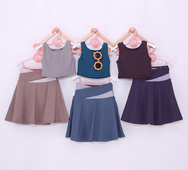 Solid Color Skirt Vest Baby Yoga Leisure Set（Big）