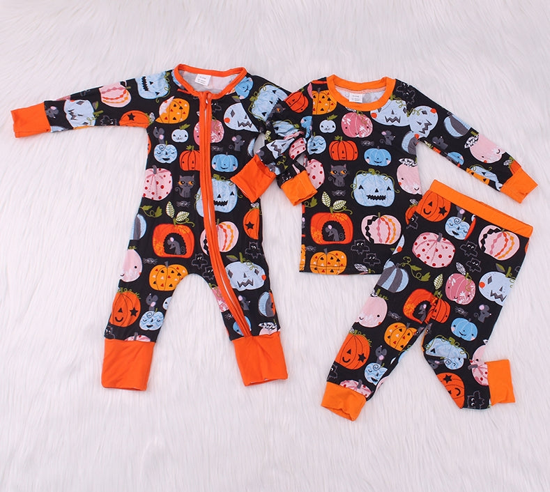 Halloween Pumpkin Print Bamboo Fiber Baby Set