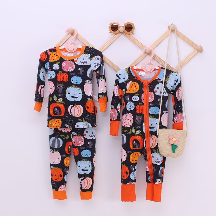 Halloween Pumpkin Print Bamboo Fiber Baby Set