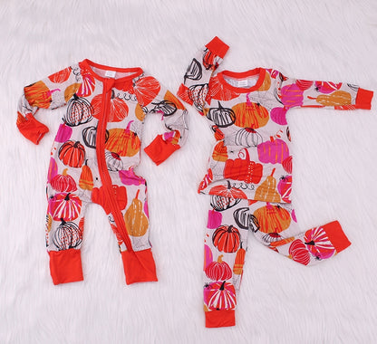 Pumpkin Print Bamboo Fiber Baby Crawling Suit（Big）