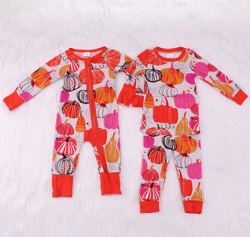 Pumpkin Print Bamboo Fiber Baby Crawling Suit（Big）