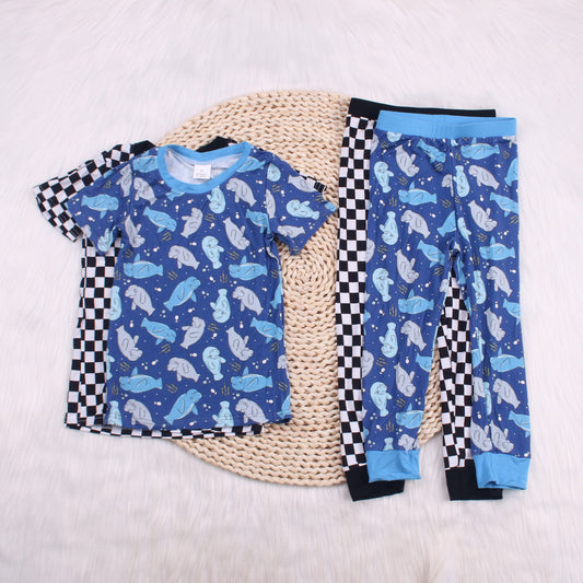 Blue Seals Print Bamboo Fiber Baby Set