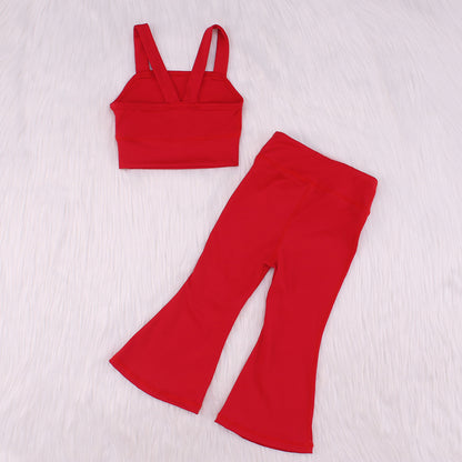 Red Sleeveless Baby Yoga Bell Bottoms Set