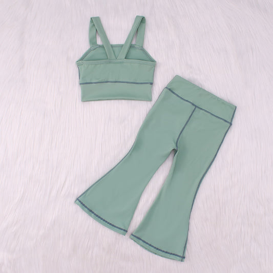 Green Sleeveless Baby Yoga Bell Bottoms Set